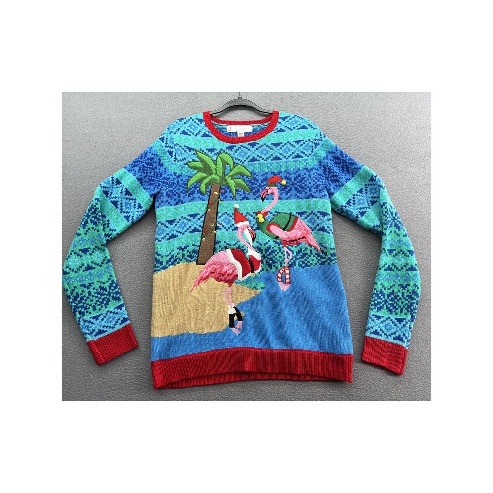 Jolly Sweaters Sweater Men's Medium Flamingo Christmas Palm Tree Novelty